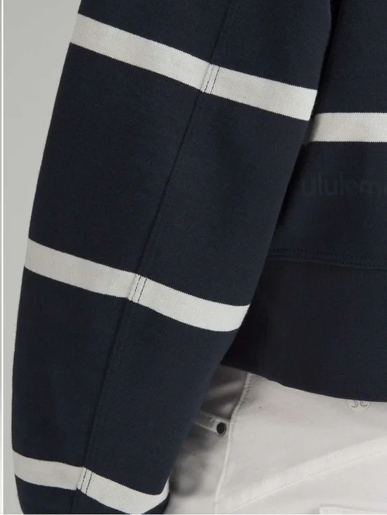 lululemon athletica True Navy and Antique White Striped Cropped Crew Sweater - Picture 2 of 8